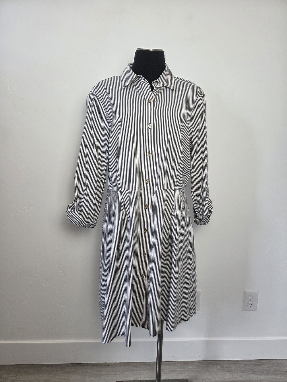 Michael Kors Striped Shirt Dress Gray Minimalist Contemporary Office Coastal 8 M
